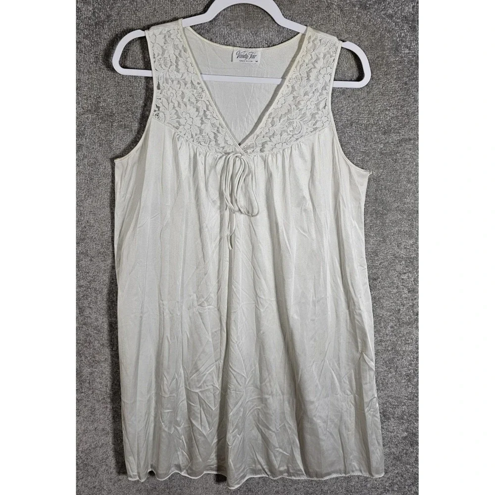 Vintage Vanity Fair Nightgown Slip Dress Womens Size M White Floral Lace Nylon